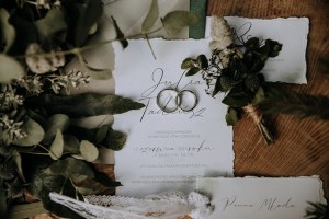 ZIELONE - minimalistyczne Zaproszenie w stylu boho z koronką i zielonym akcentem