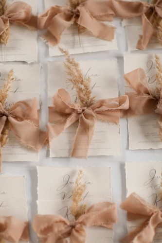 PRÓBKA Minimalistyczne zaproszenie z gałązką suszonej trawy, styl boho