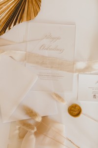 Złote, transparentne zaproszenie - MINIMAL szkło